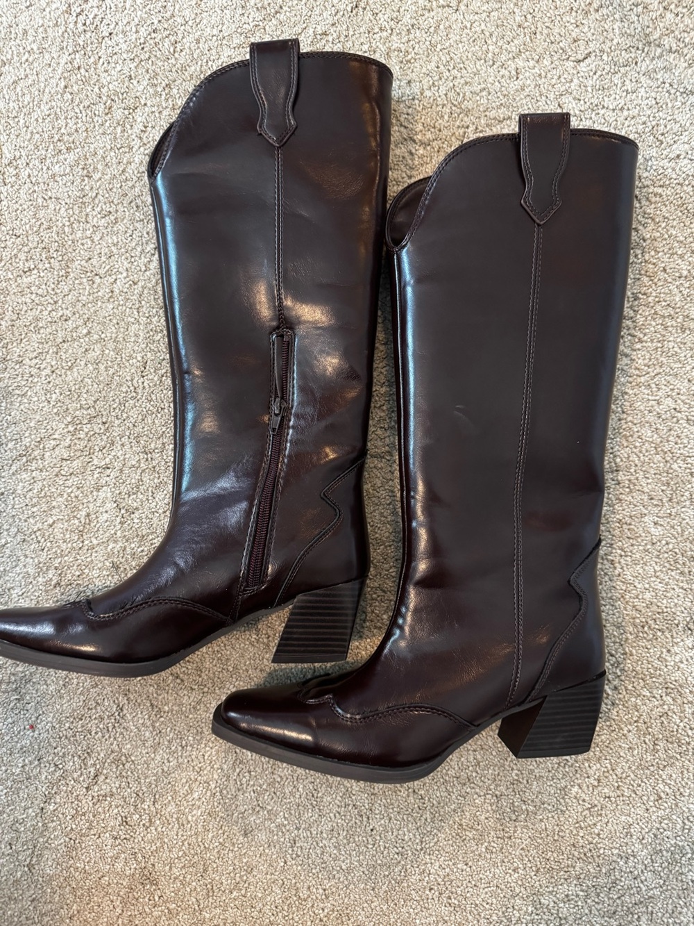 Primark Burgundy Tall Western Cowboy Boots Size 6 View 3